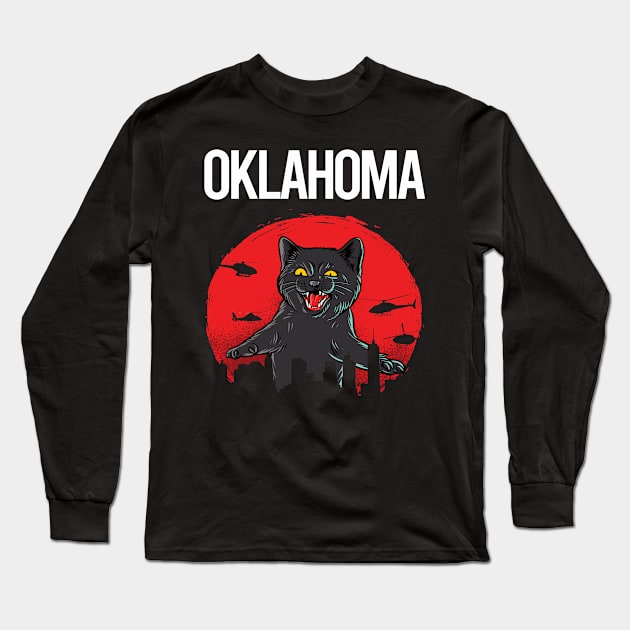 Funny Black Cat Oklahoma Long Sleeve T-Shirt by flaskoverhand